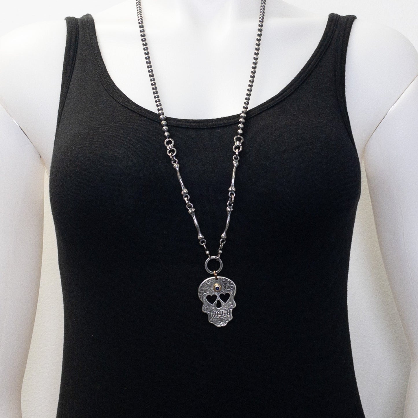 33" Sugar Skull Drop Mixed Metal Necklace - 1 pc.-The Bead Gallery Honolulu