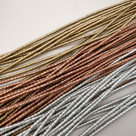 3mm Stacked Tube Brass Metal Bead - 24" Strand (GEM2231)