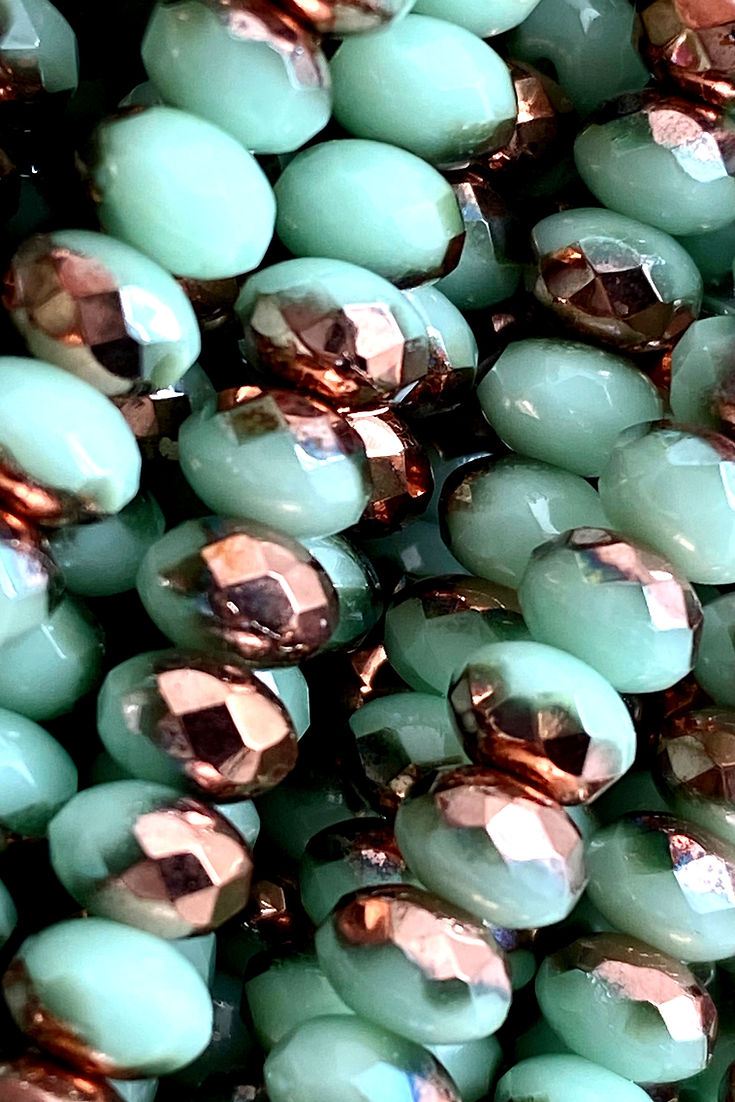 3x5mm Minty Blue Green and Copper Czech Glass Rondelle Bead - 3.75" Strand-The Bead Gallery Honolulu