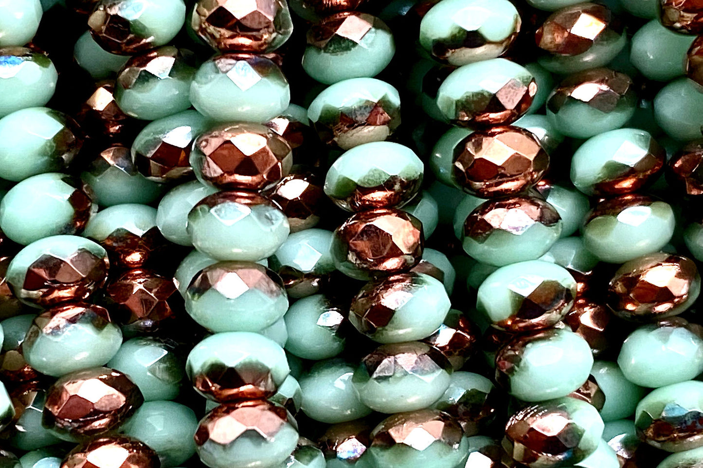 3x5mm Minty Blue Green and Copper Czech Glass Rondelle Bead - 3.75" Strand-The Bead Gallery Honolulu