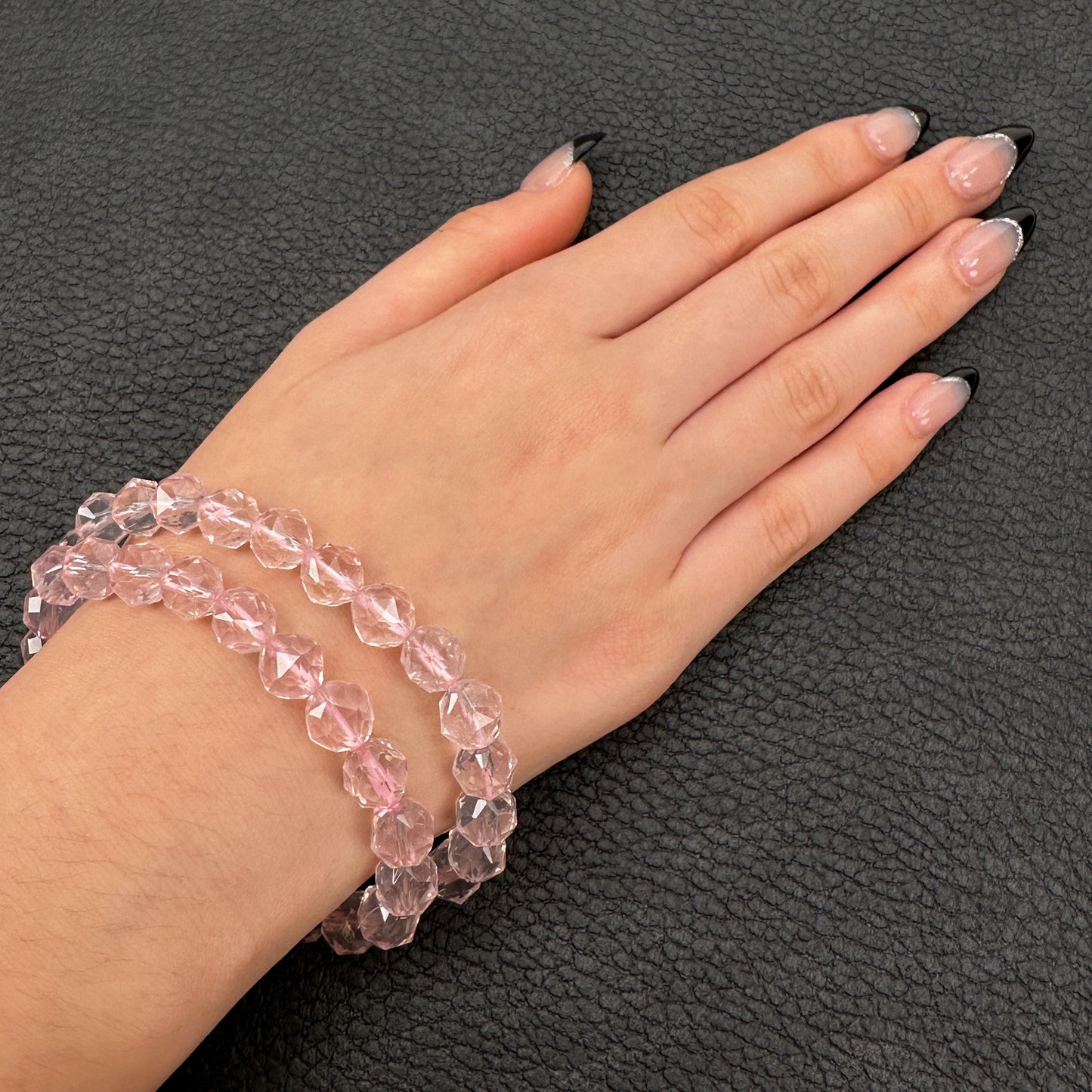 Rose Quartz 9mm Faceted Star Cut Stretchy Cord Bracelet (J293)