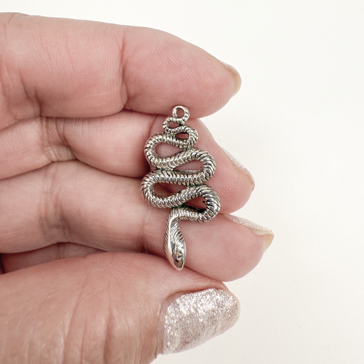 Serpentine Snake Charm or Earrings - Bali Silver (S697)-The Bead Gallery Honolulu