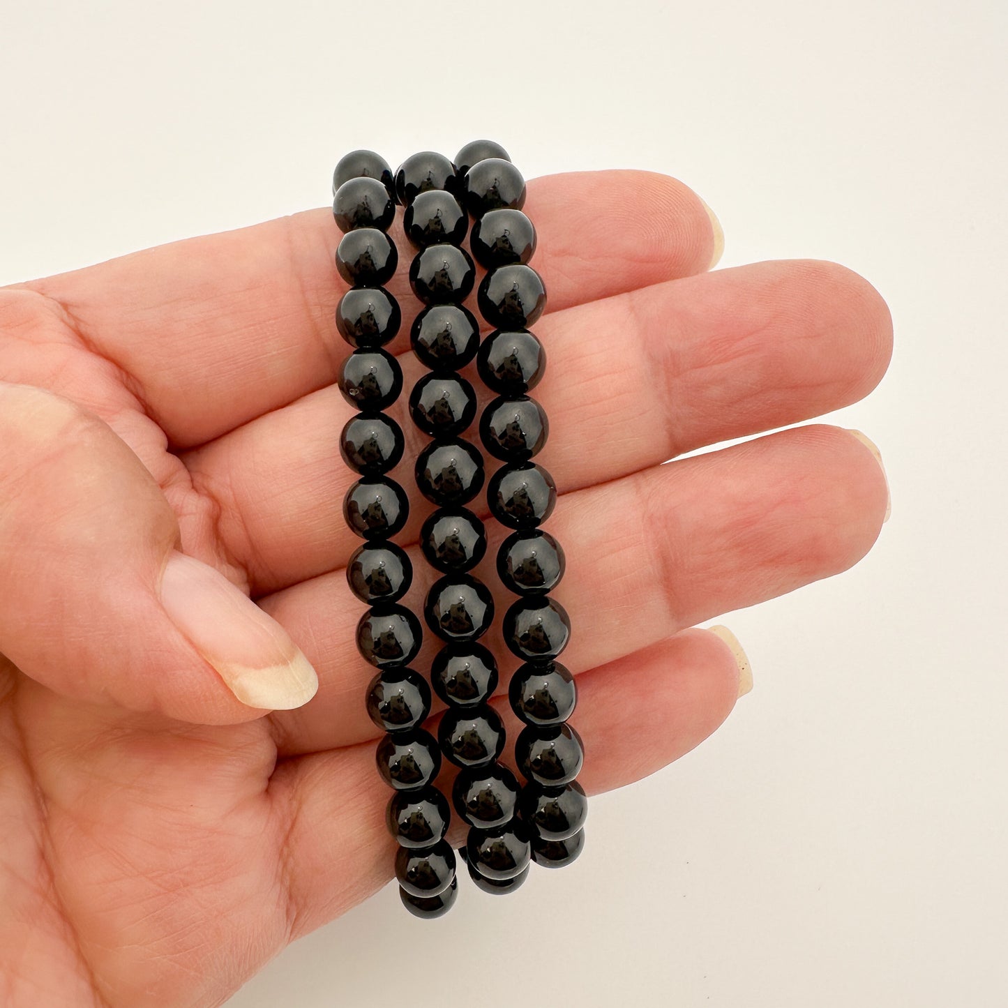 Black Tourmaline 6mm Round Bead Stretchy Bracelet (GEM1890)