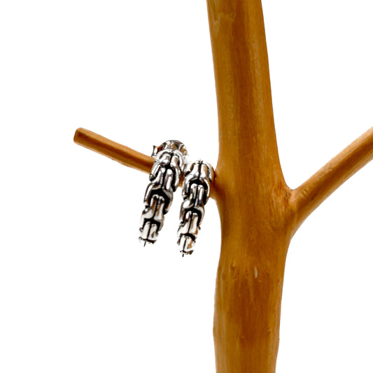 13mm Link Motif Hoop Post Earrings - Bali Silver (1 pr/S6101)-The Bead Gallery Honolulu