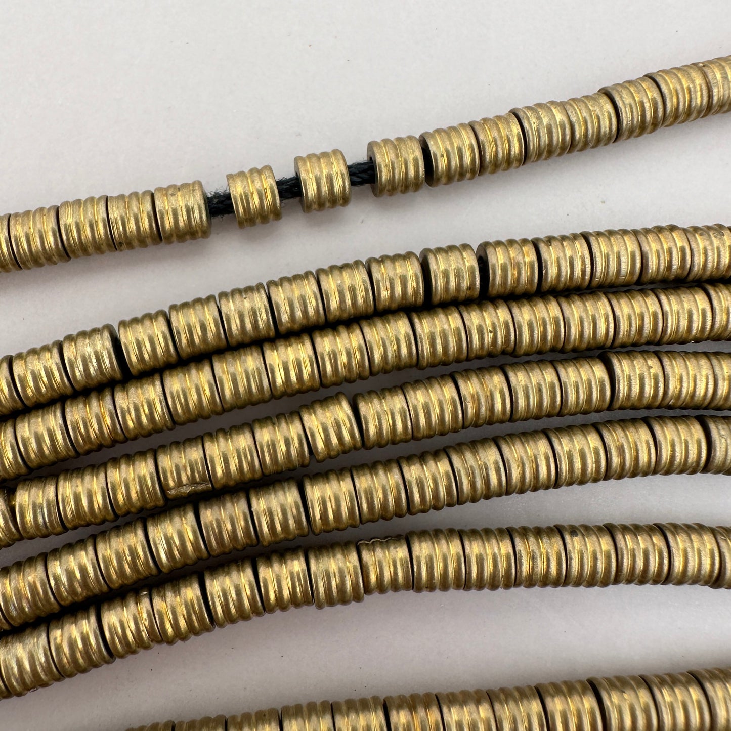 3.5mm Stacked Tube Large Hole Brass Metal Bead - 15" Strand (GEM2219)