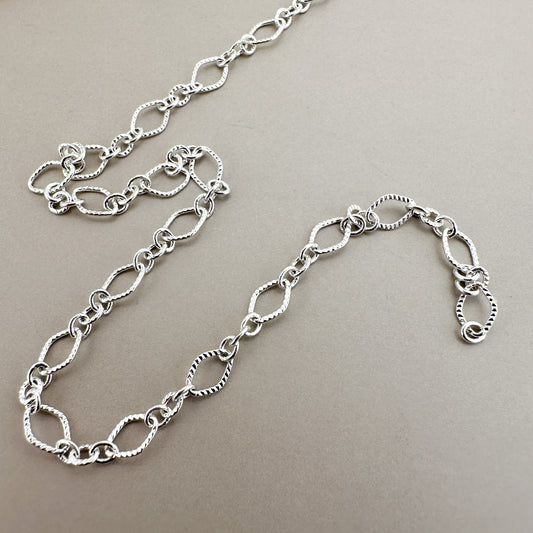 Ruffled Oval Long and Short Silver Plated Chain - 1 ft. (CB65)