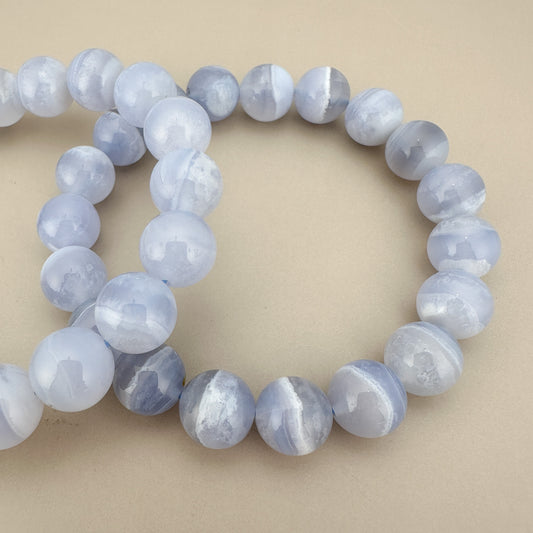 (P3151) Blue Lace Agate 9mm Smooth Round Bead - 1 pc.