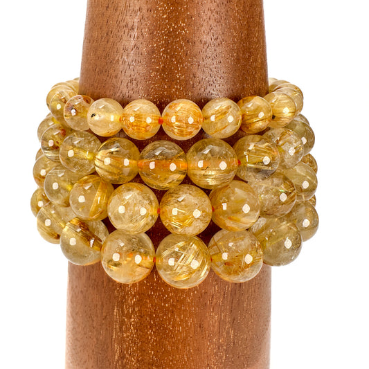 Golden Rutilated Quartz Smooth Round Bead (4 Size Options) - 1 pc. (P3220)