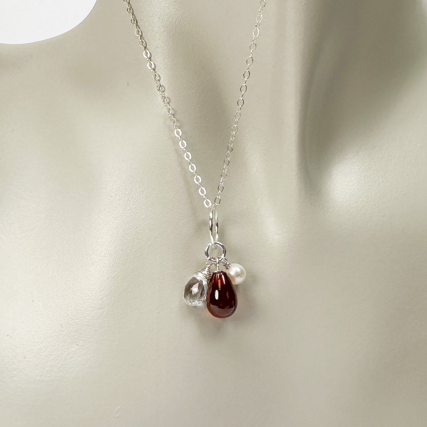 ❤️ Friendship Necklace: Garnet, Crystal Quartz & Pearl Charm-The Bead Gallery Honolulu