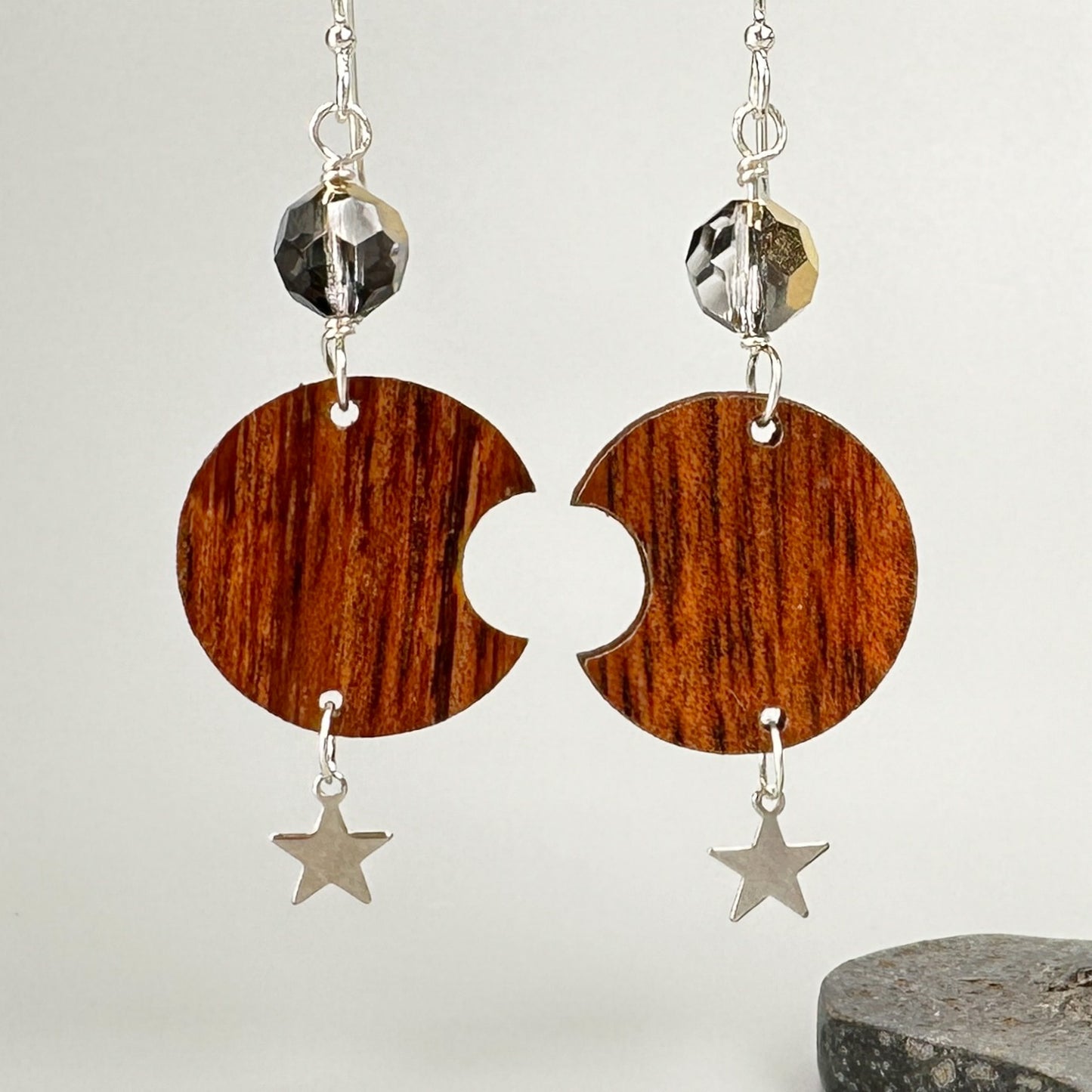 Koa Crescent Moon Earrings - 1 pair (J281)