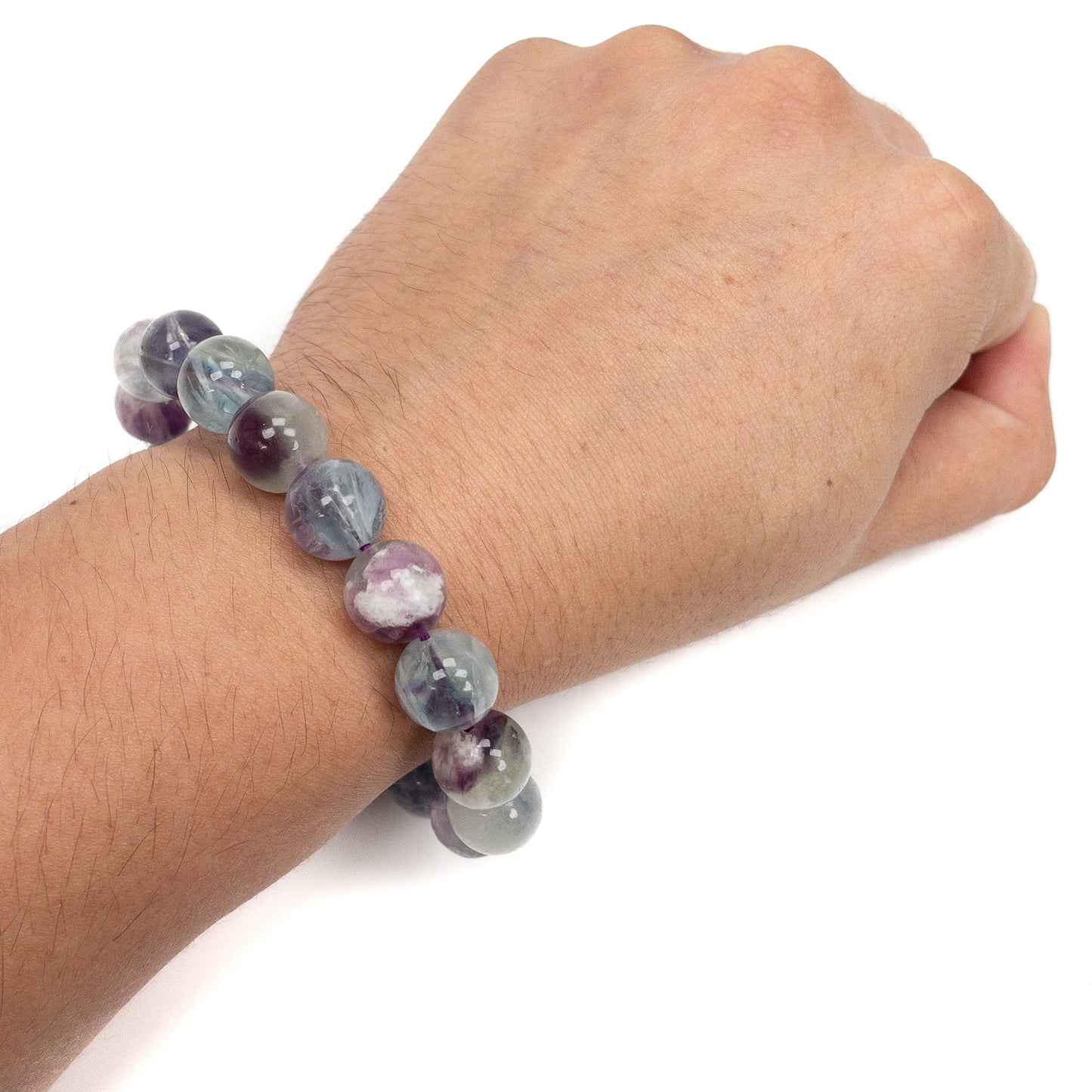 Angel Feather Fluorite Round Bead Stretchy Bracelet (2 Bead Sizes Available)