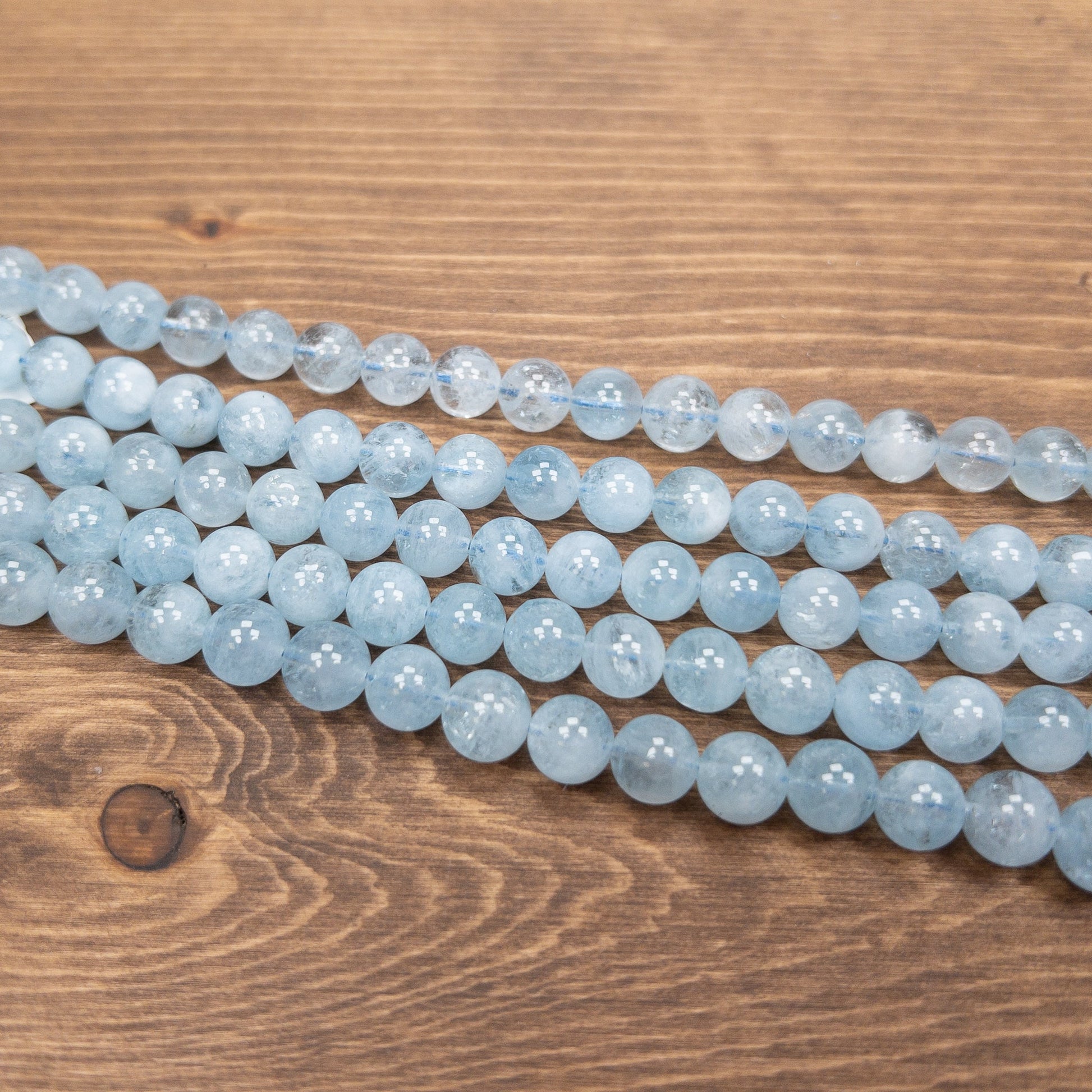 Aquamarine 8mm Smooth Round Bead - 8" Strand