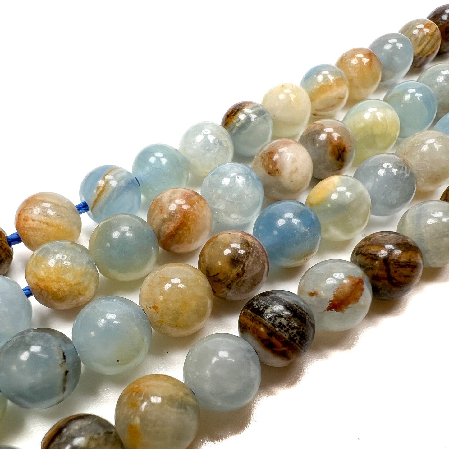 Aquatine Blue Calcite 6mm Round Bead - 7.5" Strand