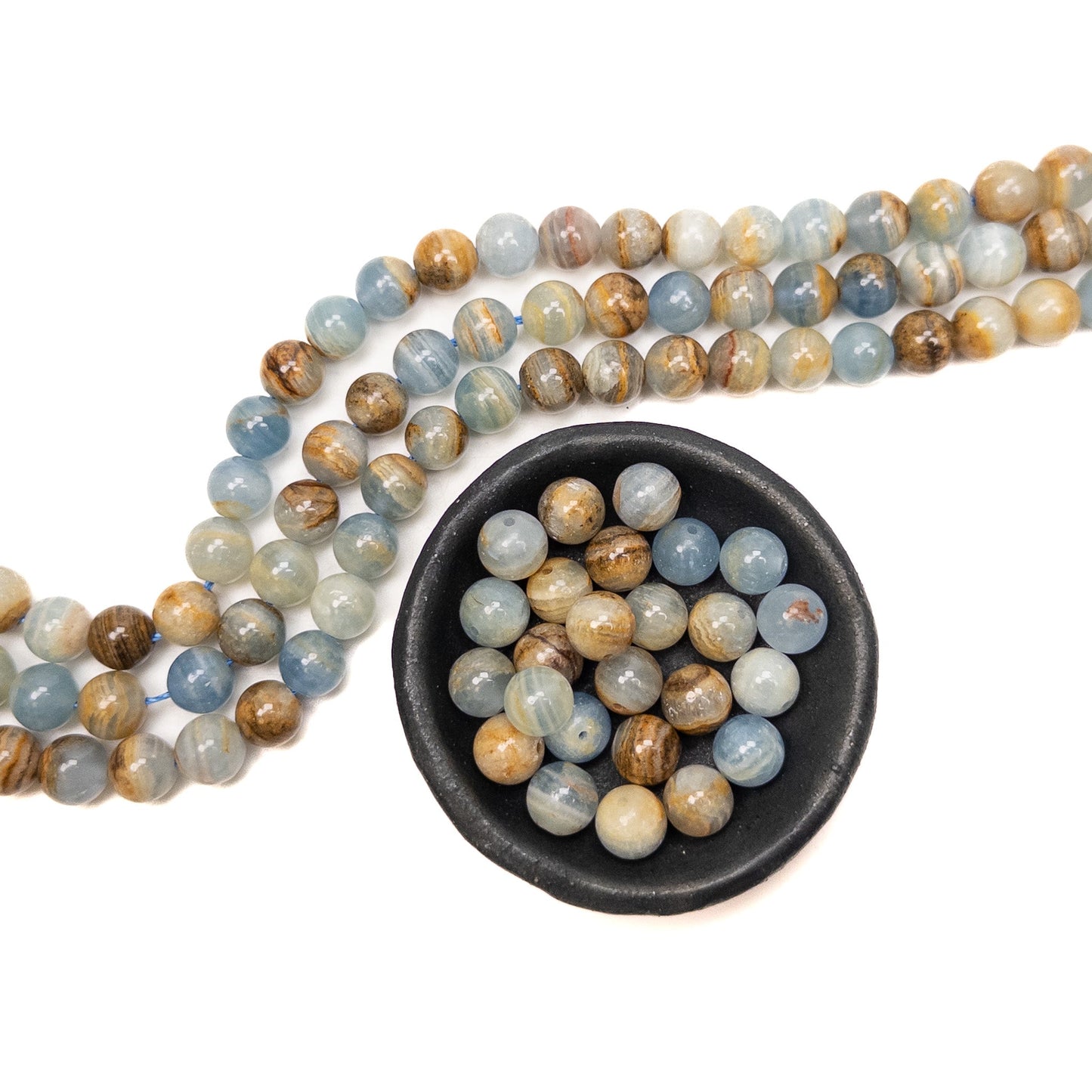 Aquatine Blue Calcite 8mm Round Bead - 7.5" Strand-The Bead Gallery Honolulu