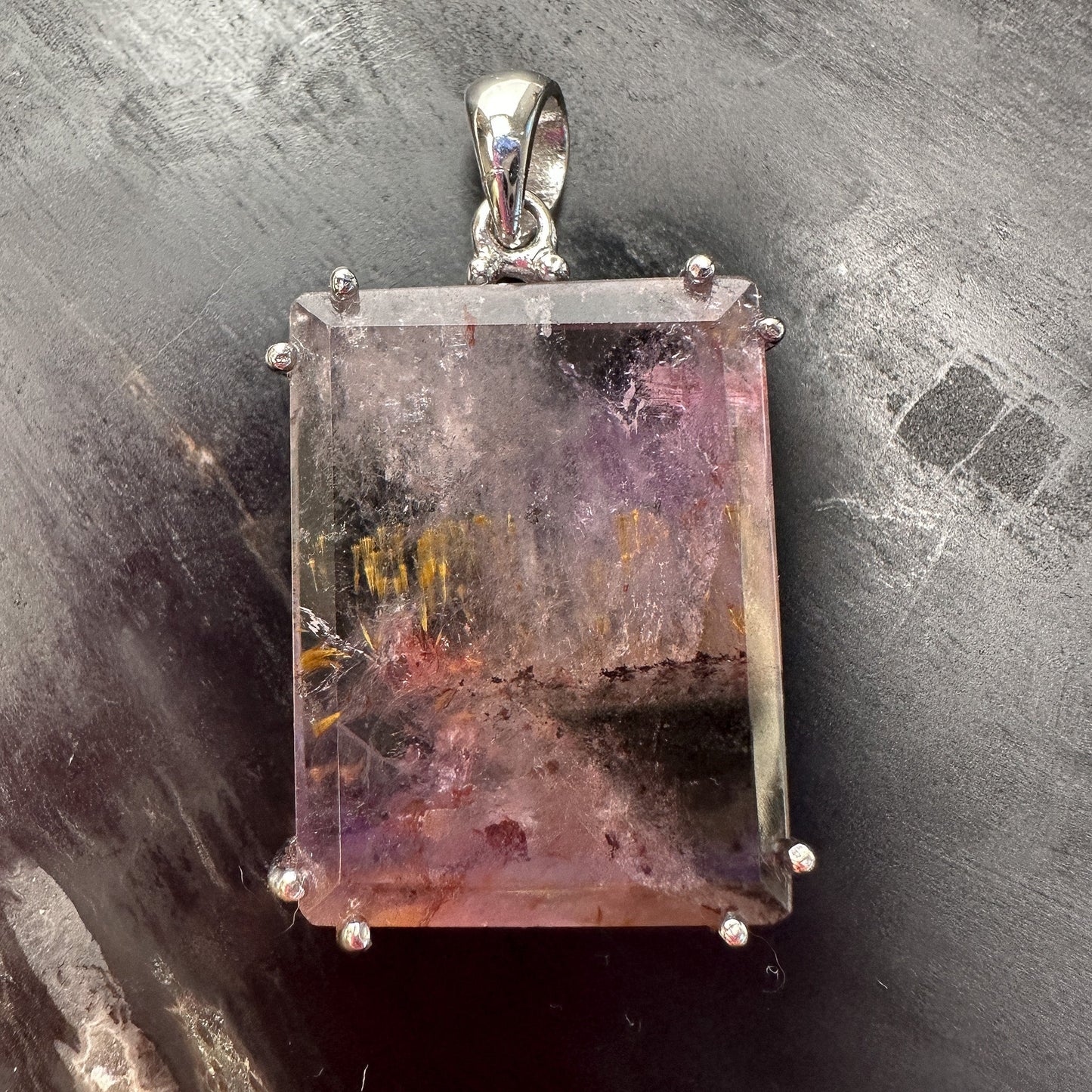 Auralite 23 Faceted Rectangle Pendant with Sterling Silver - 1 pc.-The Bead Gallery Honolulu