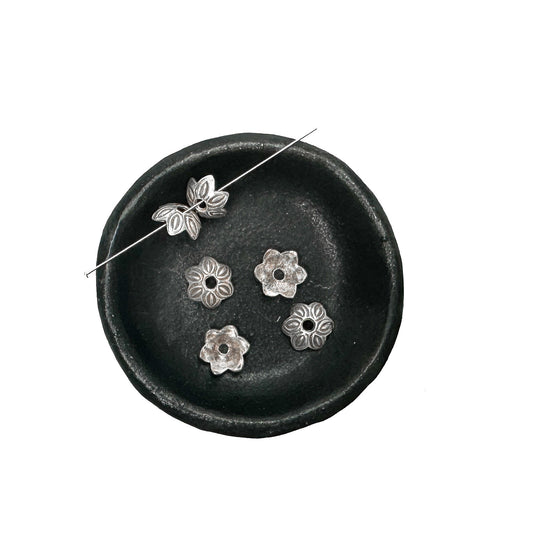 Bead Cap 10mm 6-Petal Flower (Thai Silver) - 1 pc.-The Bead Gallery Honolulu