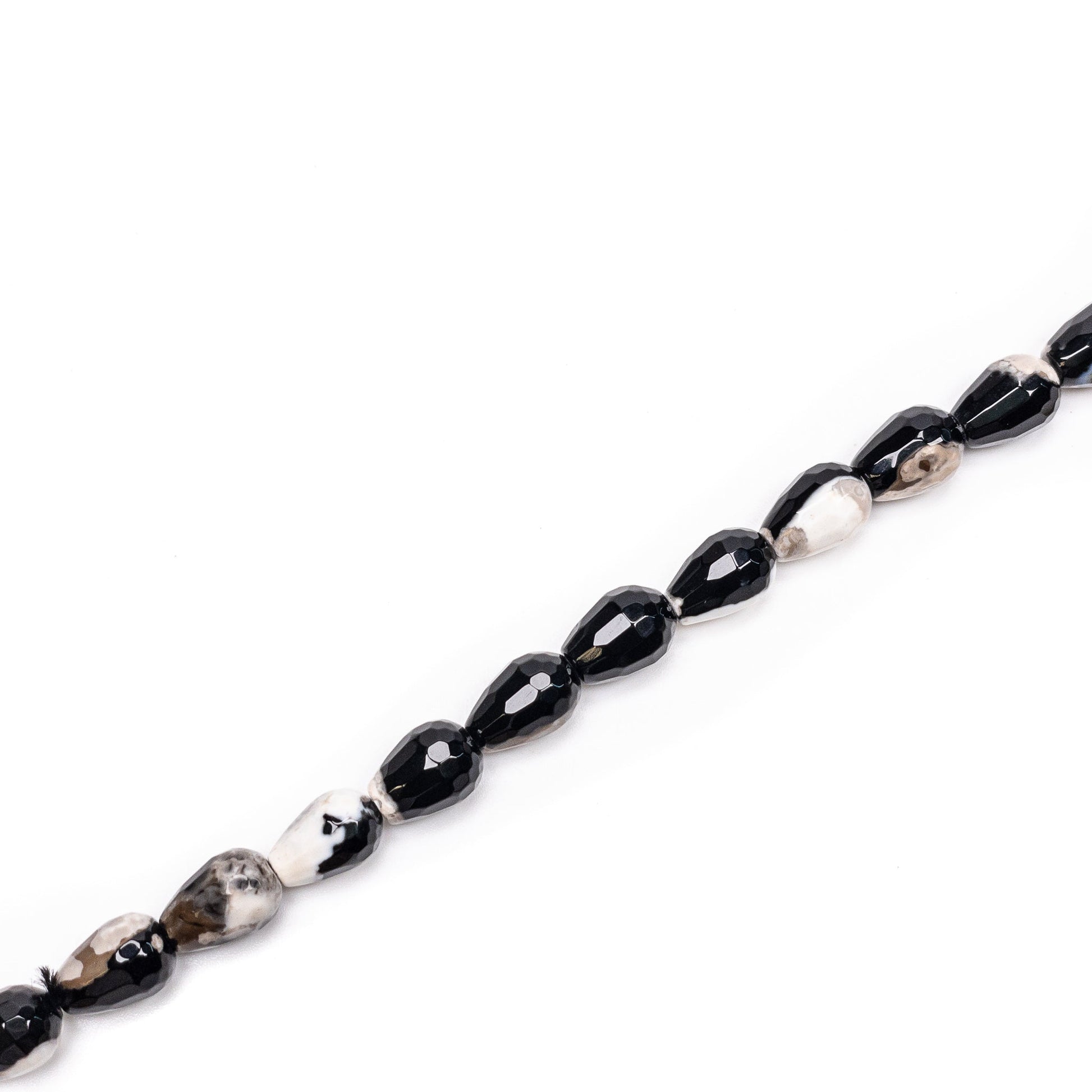 Black Agate 8x12mm Faceted Long-Drill Drop Bead - 7.5" Strand