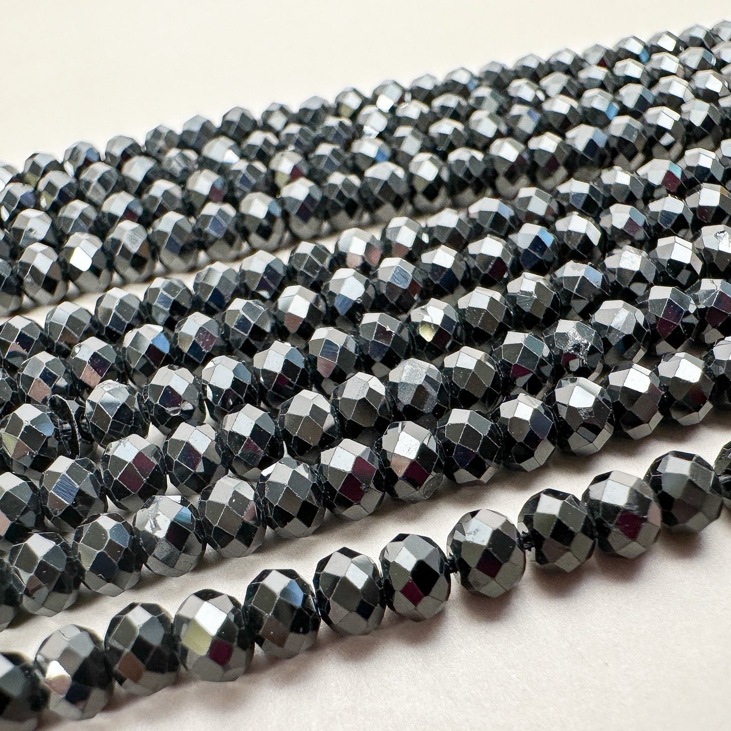 Black Tourmaline 4x3mm Faceted Rondelle Bead - 7.5" Strand (GEM785)