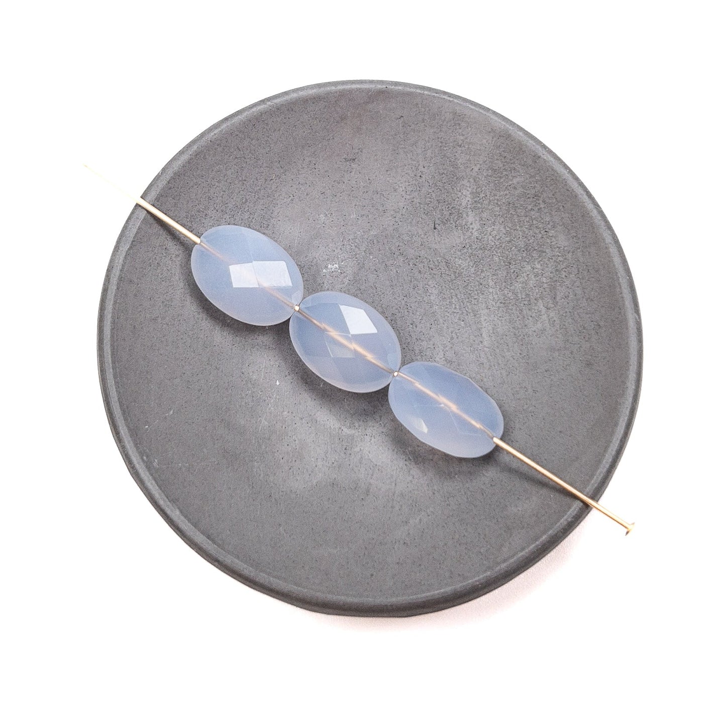 Blue Chalcedony 10mm x 14mm Faceted Flat Oval Long-Drill Bead - 1 pc.