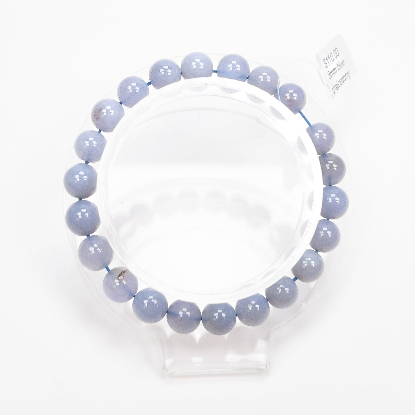 Blue Chalcedony 8mm Smooth Round Bead Stretchy Cord Bracelet - 1 pc.