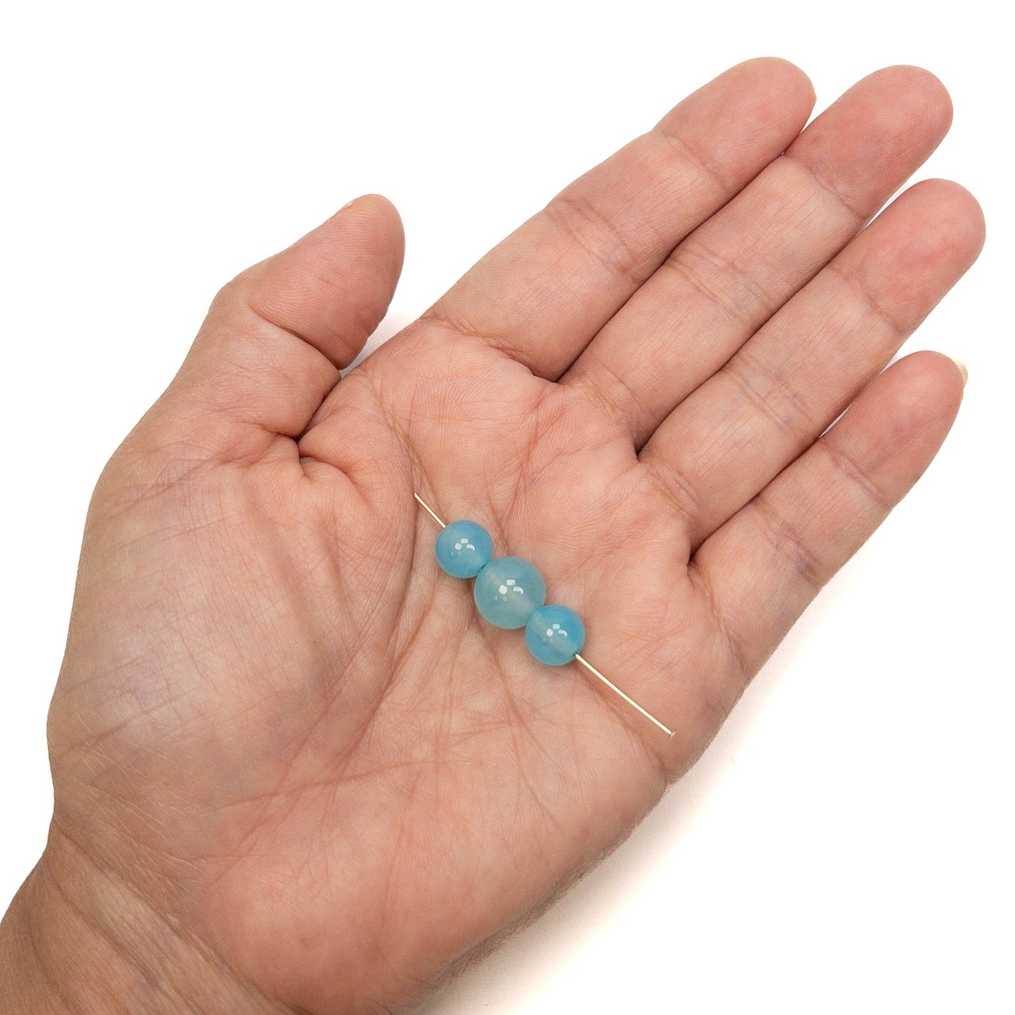 Blue Chalcedony Smooth Round Gemstone Bead Mix - 3 pcs.