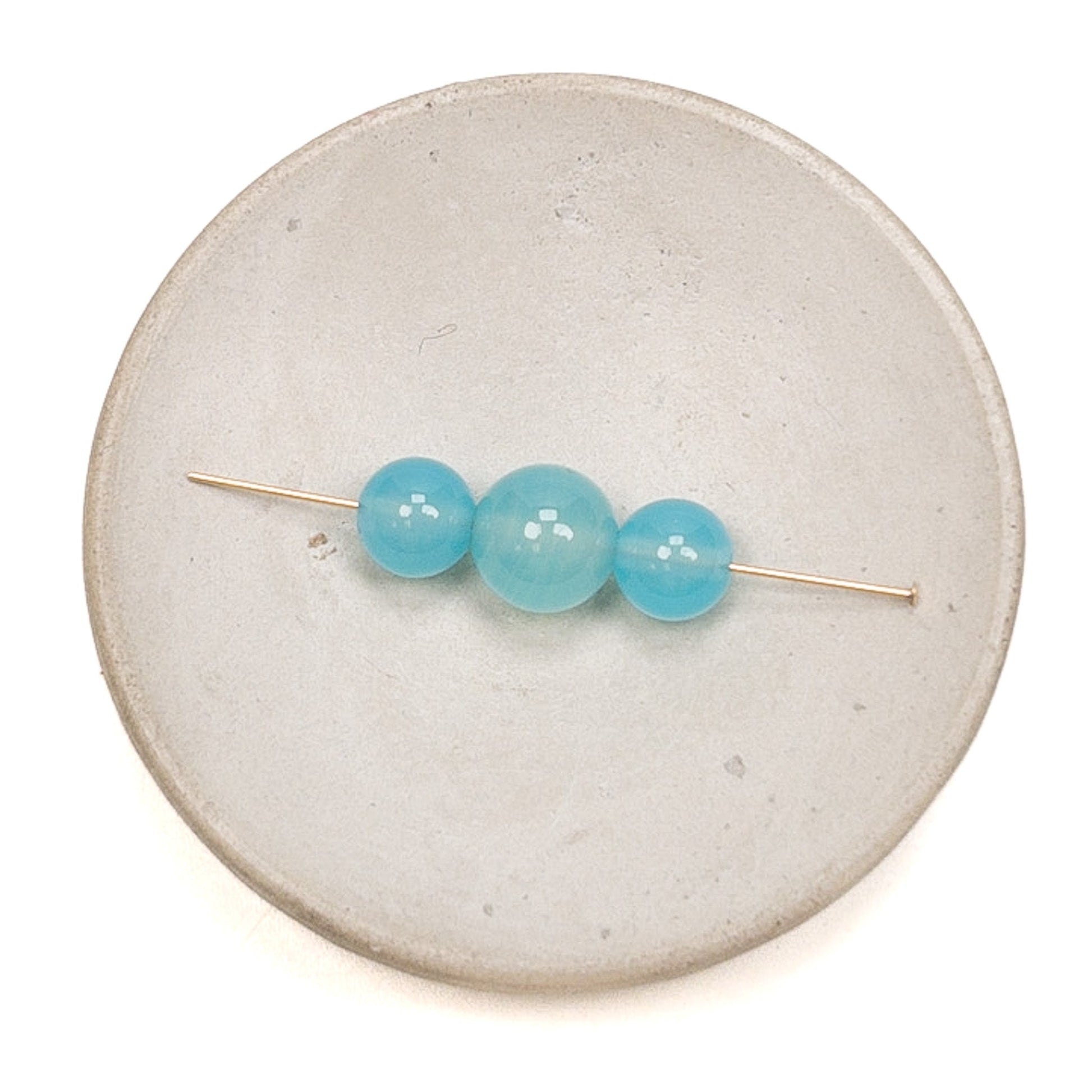 Blue Chalcedony Smooth Round Gemstone Bead Mix - 3 pcs.