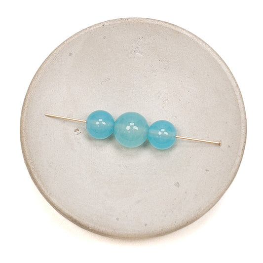 Blue Chalcedony Smooth Round Gemstone Bead Mix - 3 pcs.