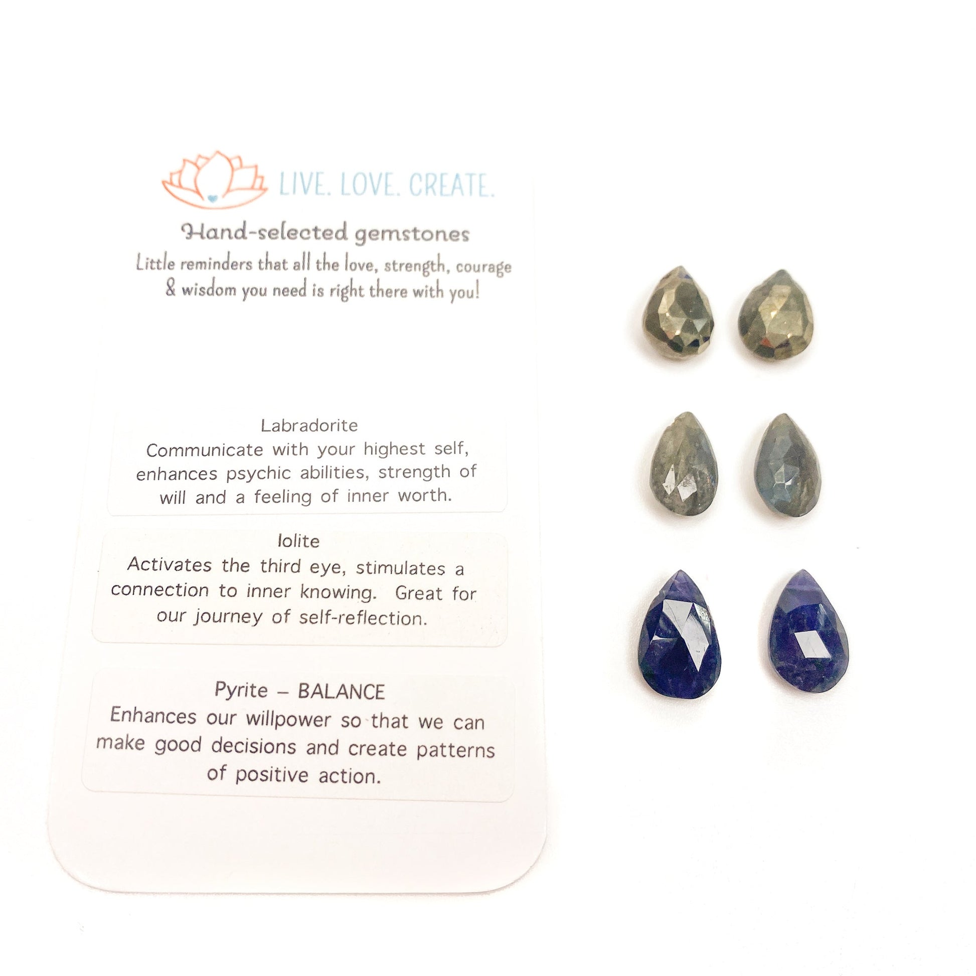 Briolette Gem Pairs Mix - Labradorite, Iolite, Pyrite