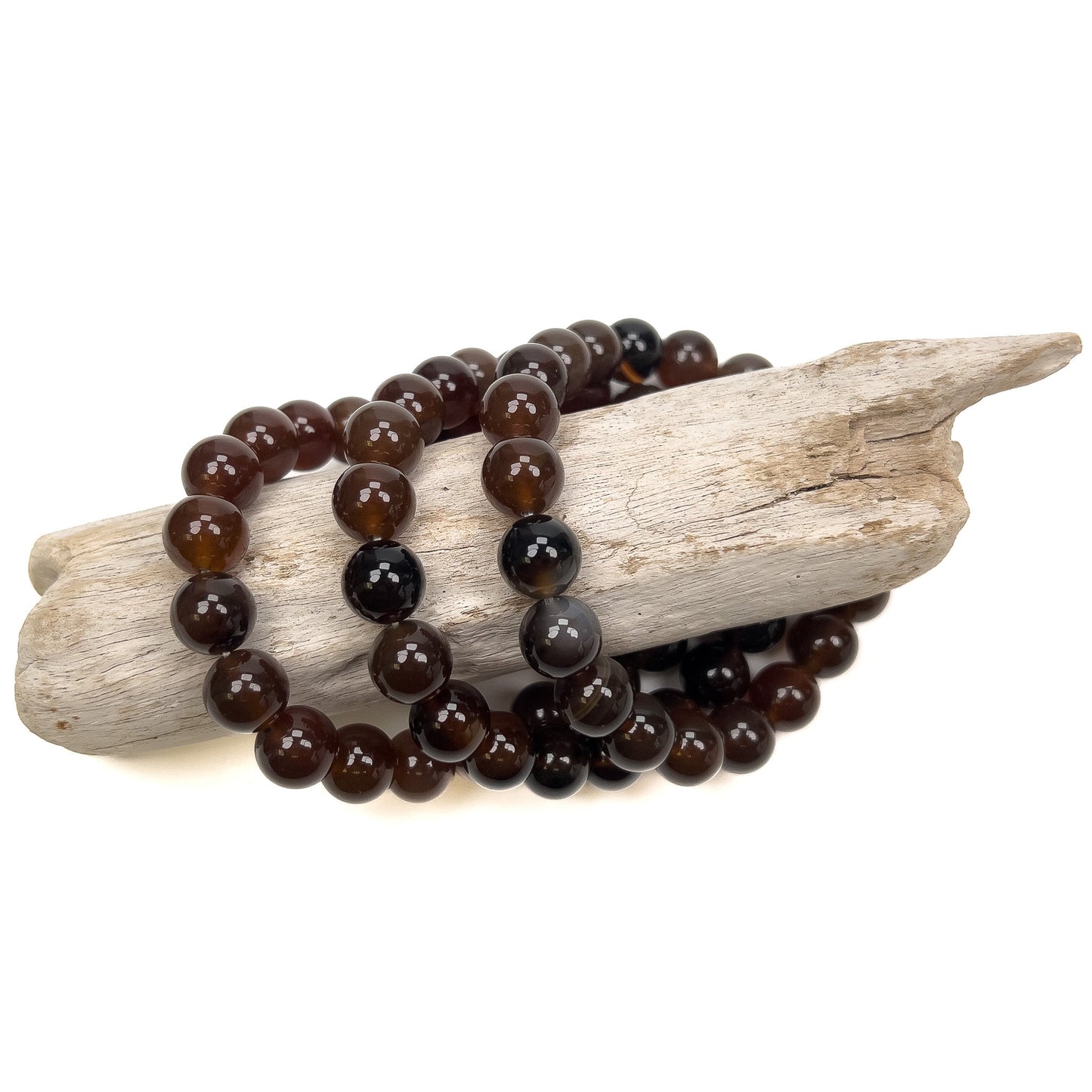 Brown Agate 10mm Round Bead Stretchy Bracelet (GEM628)