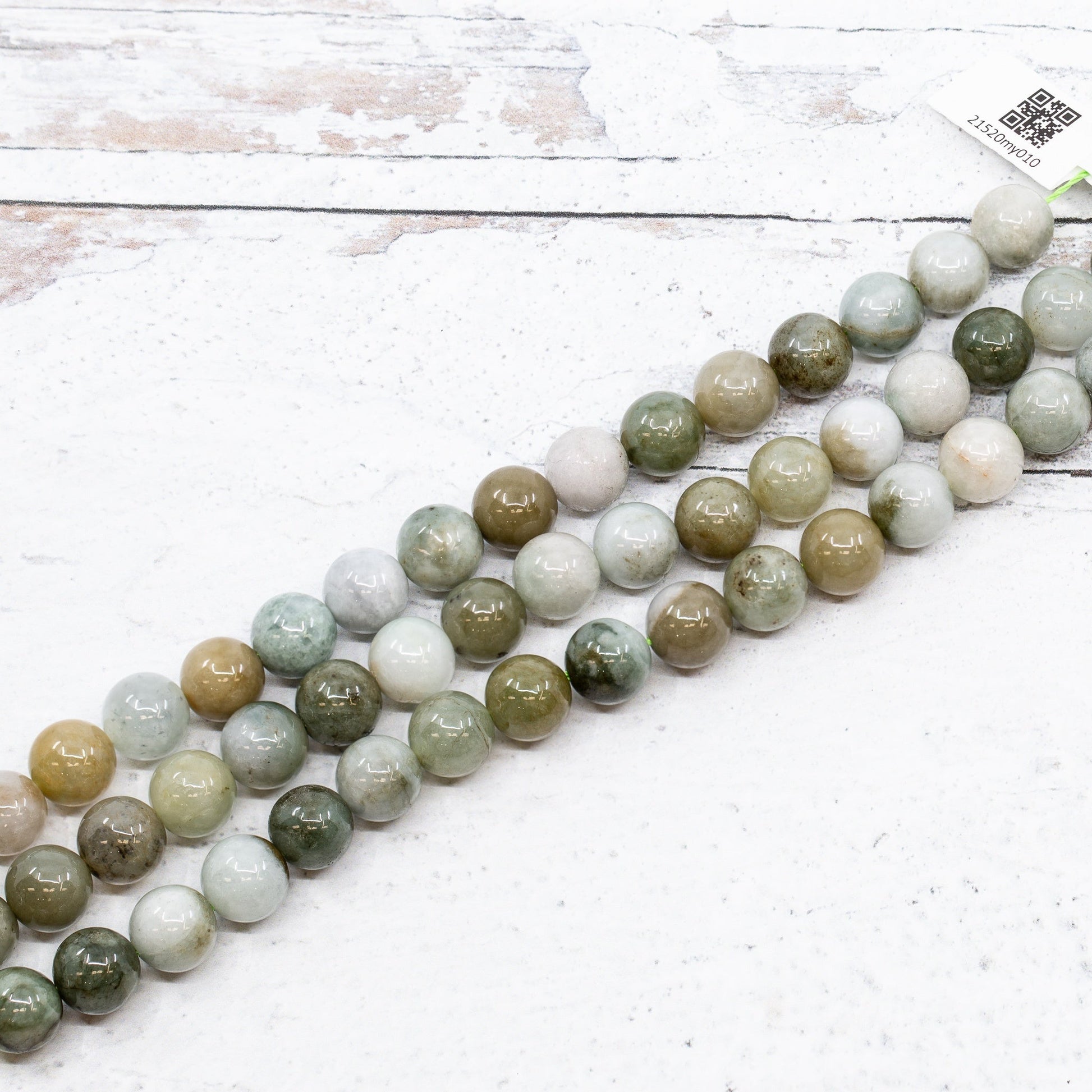 Burmese Jade 10mm Multicolor Smooth Round Bead - 7.75" Strand