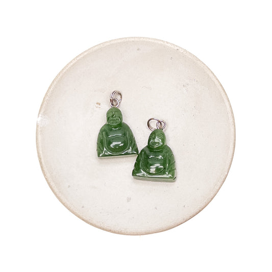 Canadian Jade Carved Buddha Lucky Charm with Silver Tone Bail - 1 pc.-The Bead Gallery Honolulu