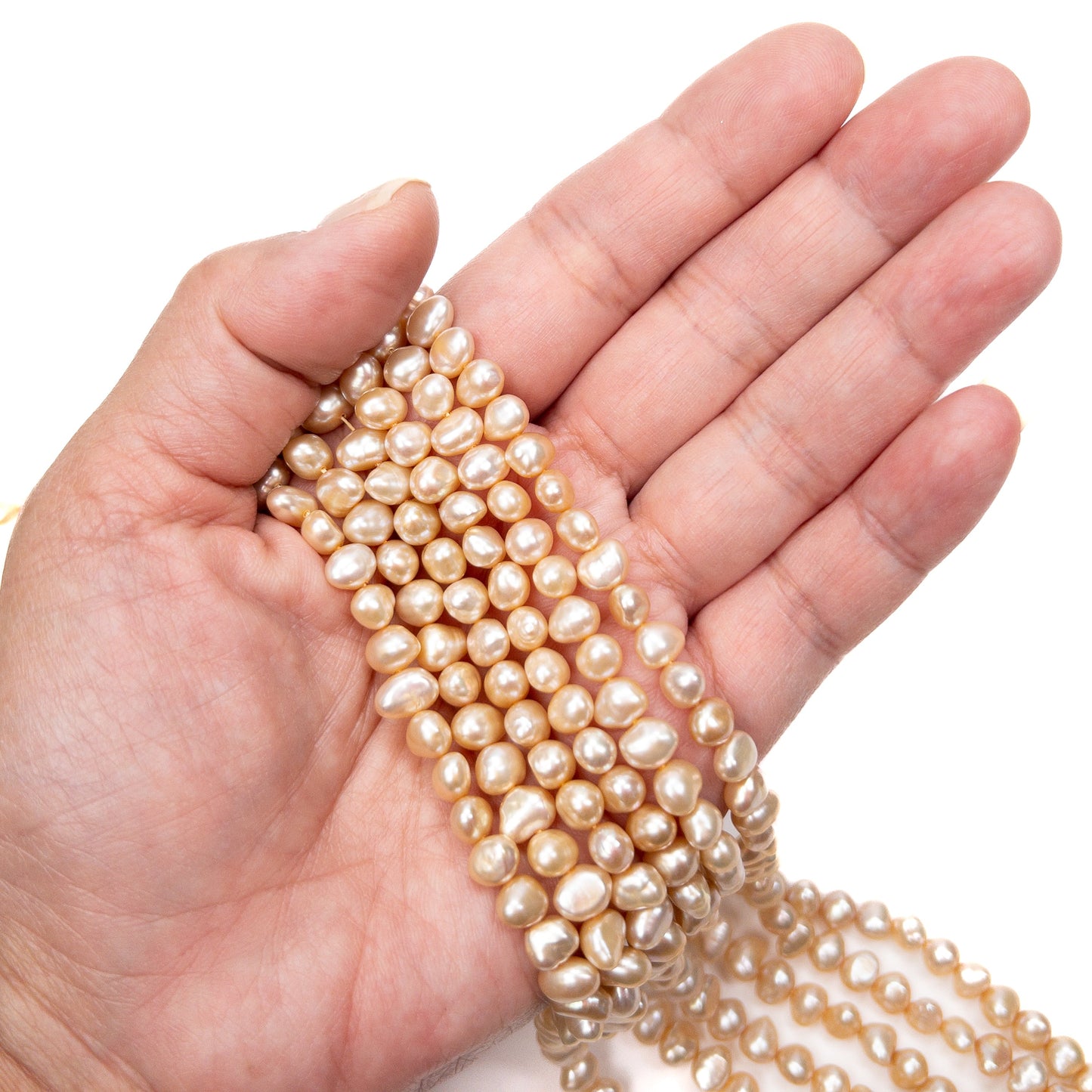 Champagne 7mm Side-Drilled Nugget Freshwater Pearl Bead - 8" Strand