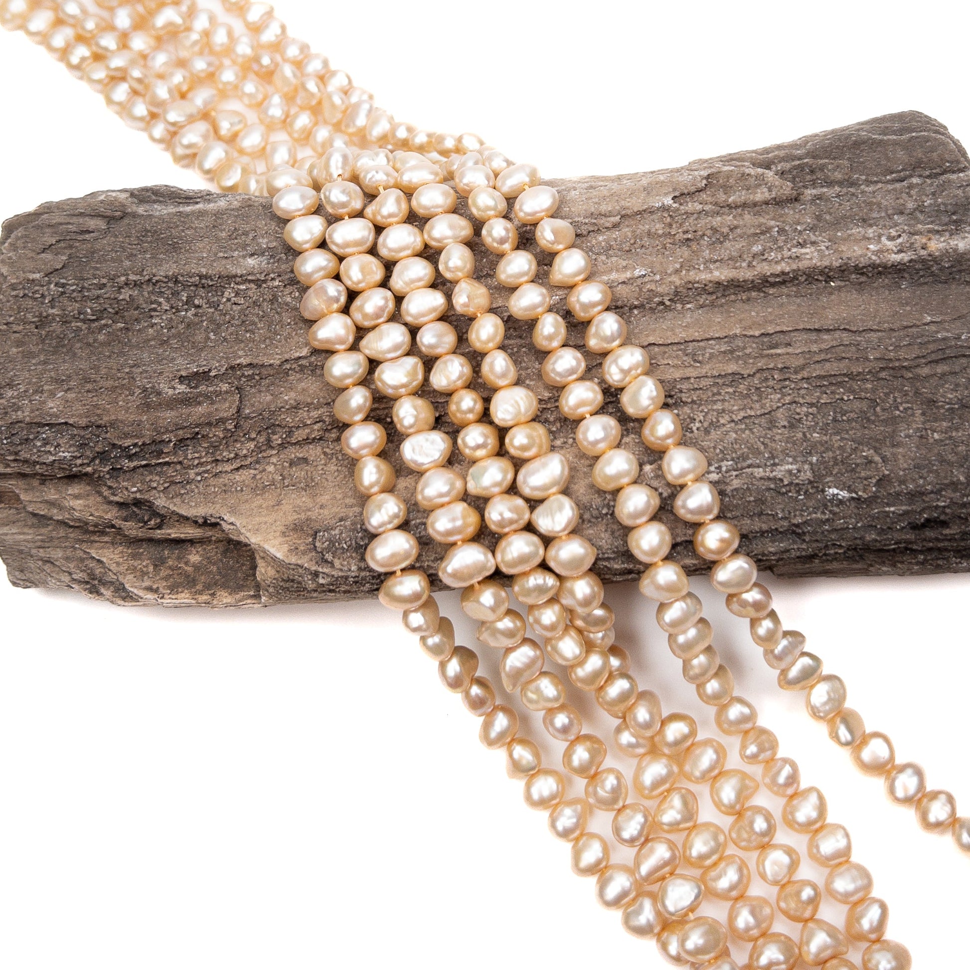 Champagne 7mm Side-Drilled Nugget Freshwater Pearl Bead - 8" Strand