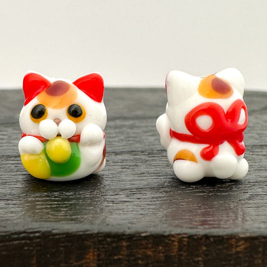 Chibi Handmade Glass Beads - Maneki Neko "Good Luck Cat" (LB292)