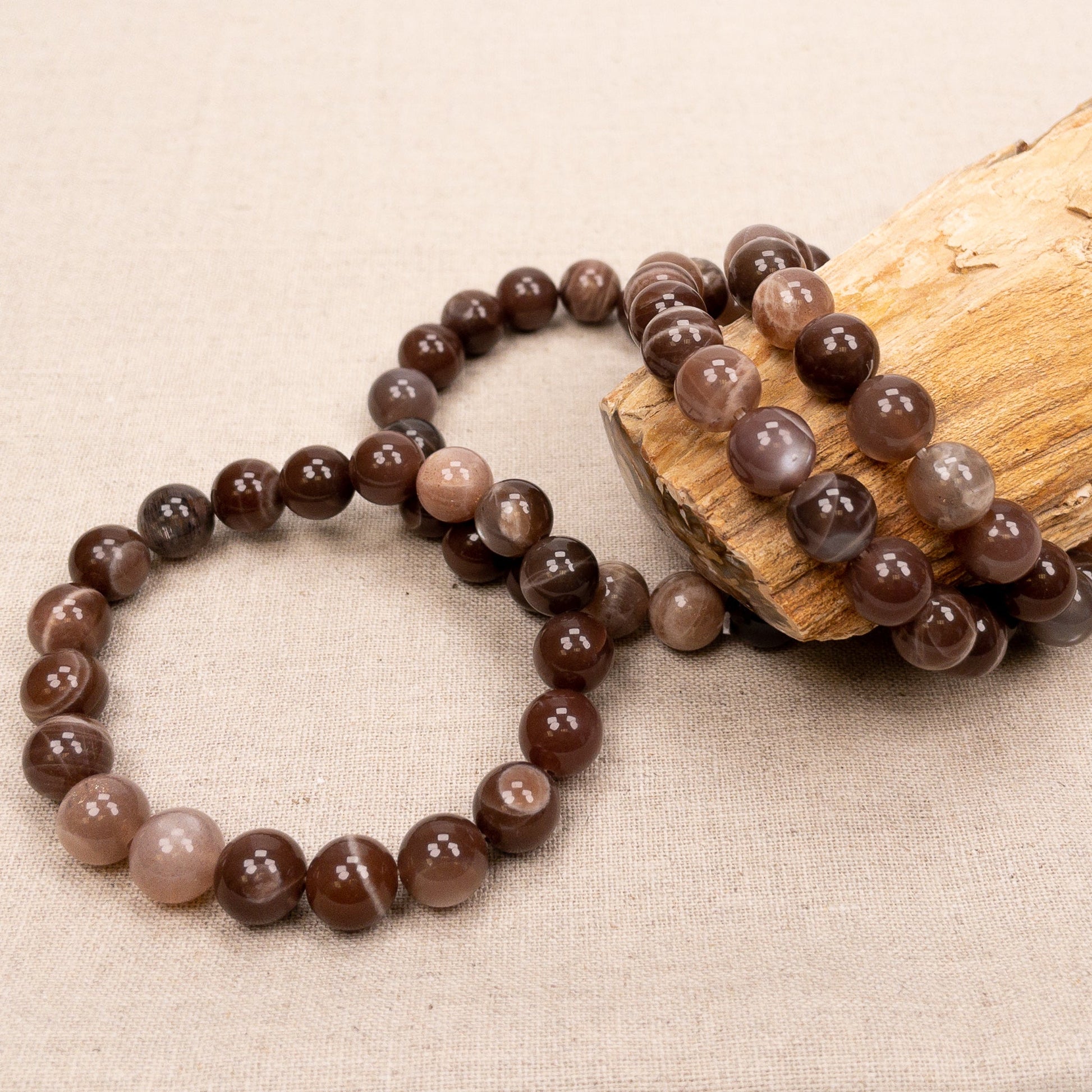 Chocolate Moonstone 10mm Round Bead Stretchy Bracelet