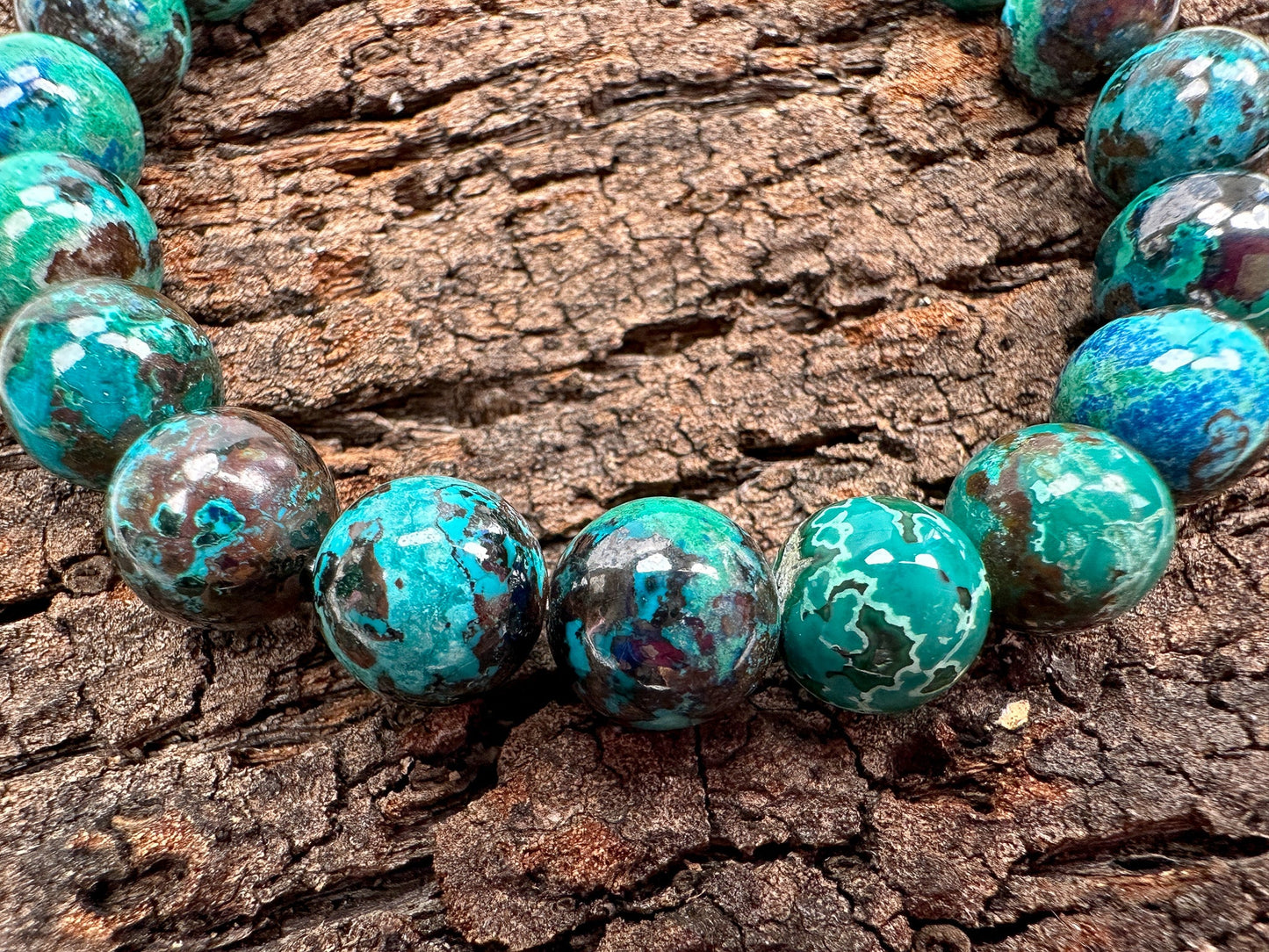 Chrysocolla 9.5mm Smooth Round Stretchy Cord Bracelet-The Bead Gallery Honolulu