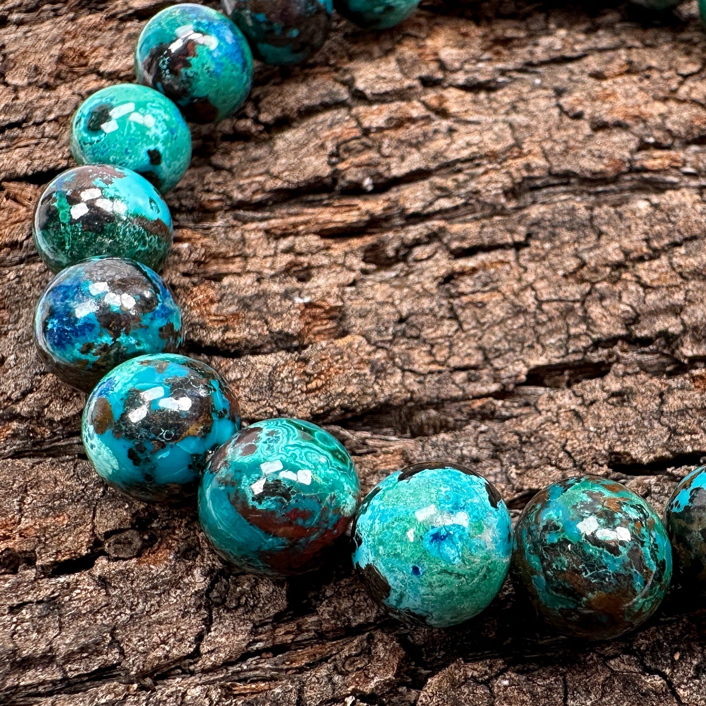 Chrysocolla 9.5mm Smooth Round Stretchy Cord Bracelet-The Bead Gallery Honolulu