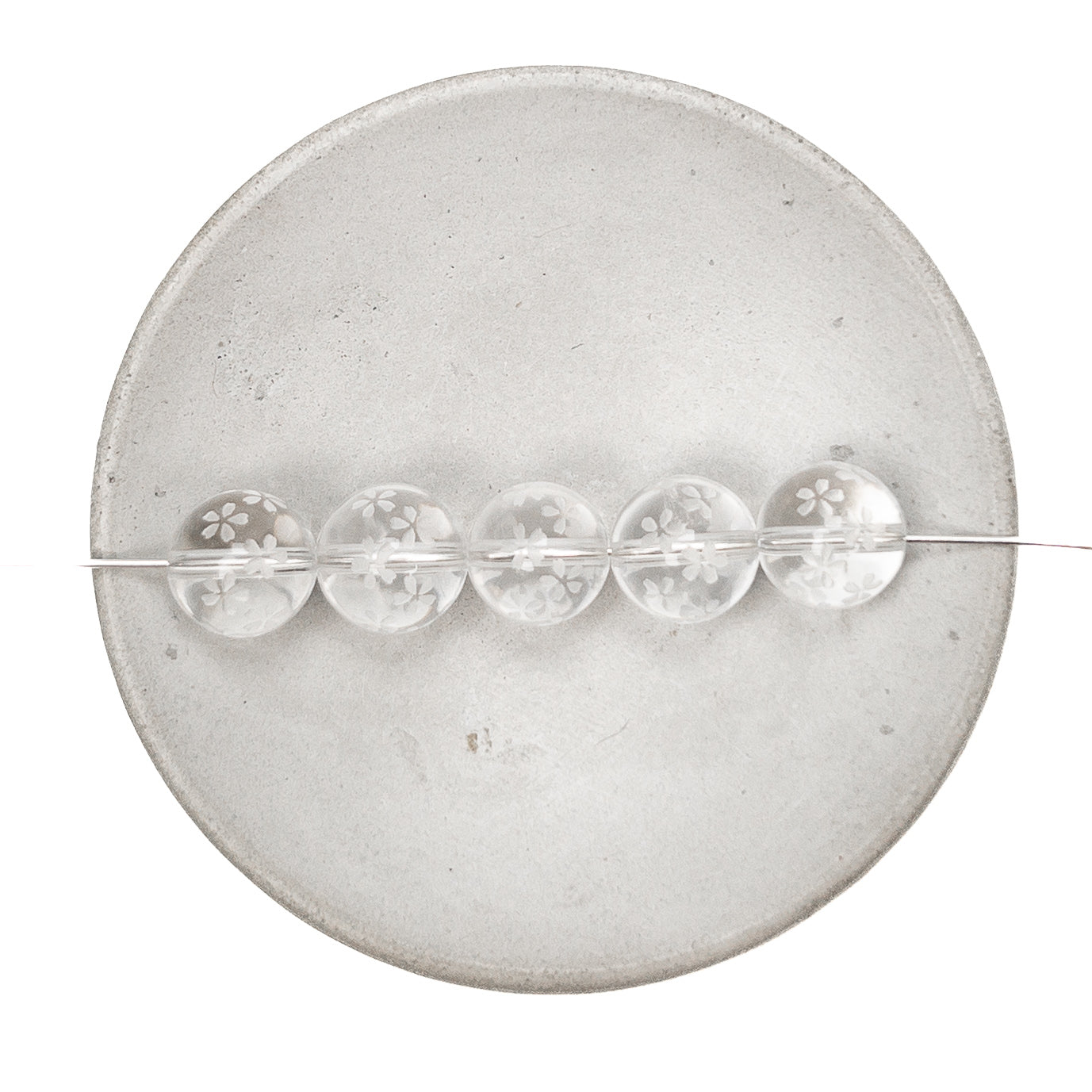 Crystal Quartz Etched Sakura Shower 10mm Round Bead - 1 pc.