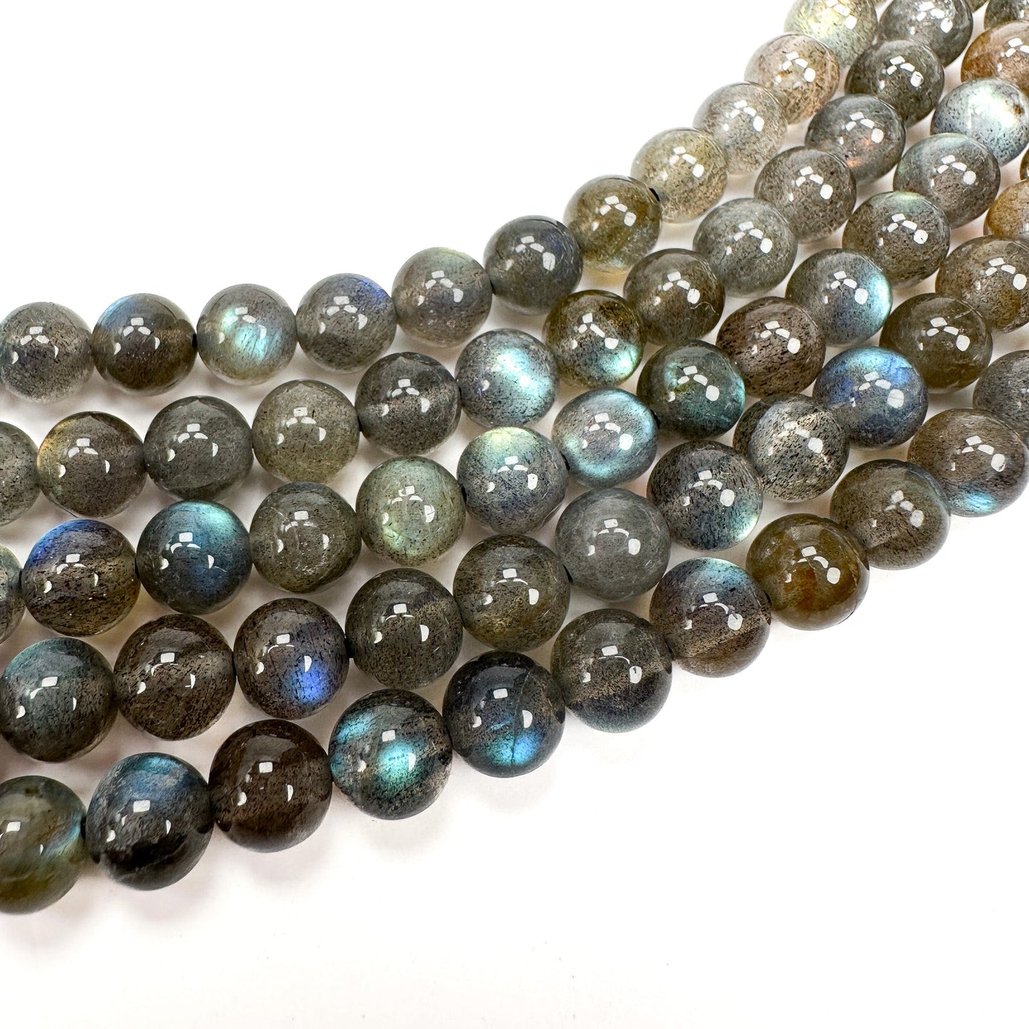 Dark Gray with a lot of FIRE, Labradorite 7mm Smooth Round Bead - 8" Strand (GEM2185)