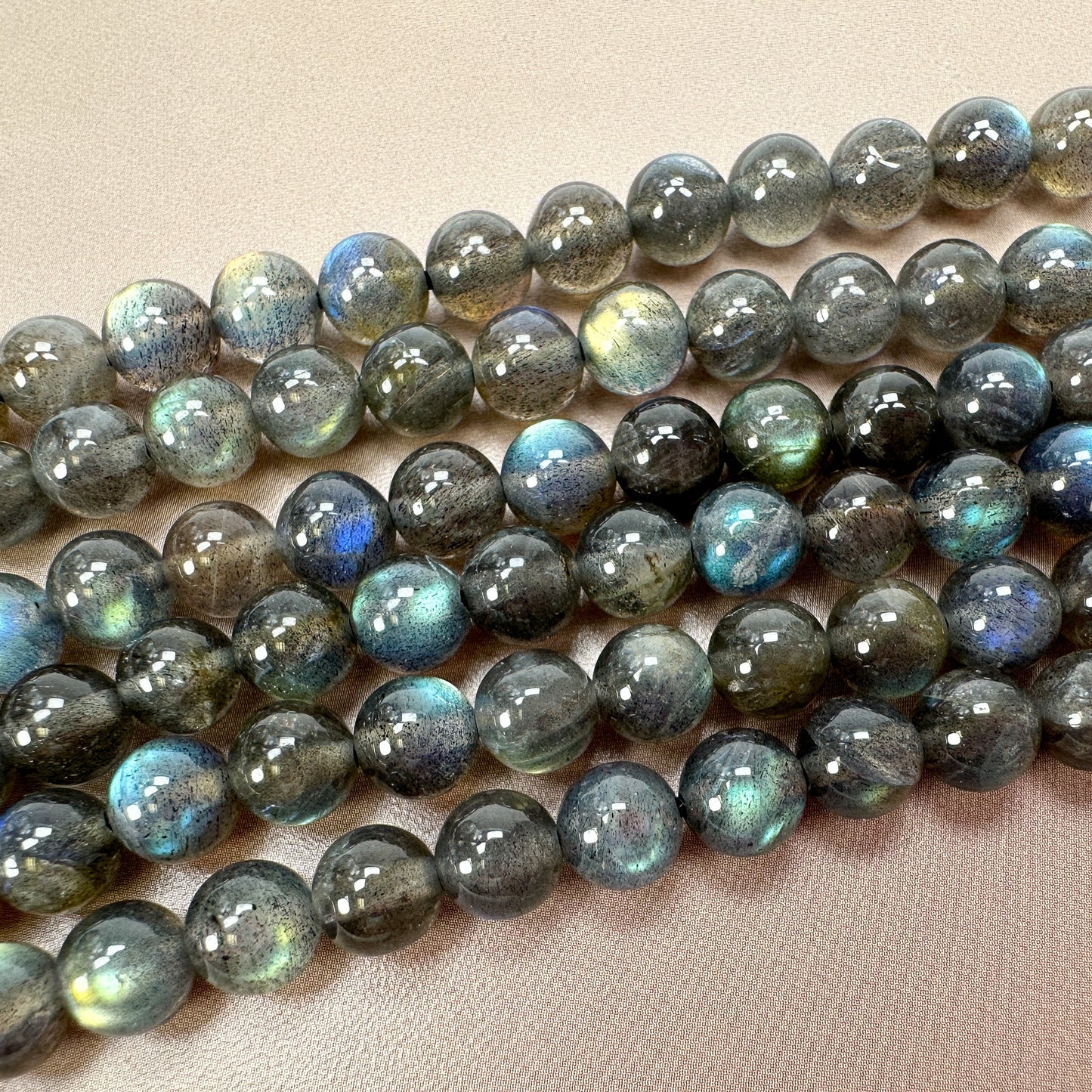 Dark Gray with a lot of FIRE, Labradorite 7mm Smooth Round Bead - 8" Strand (GEM2185)