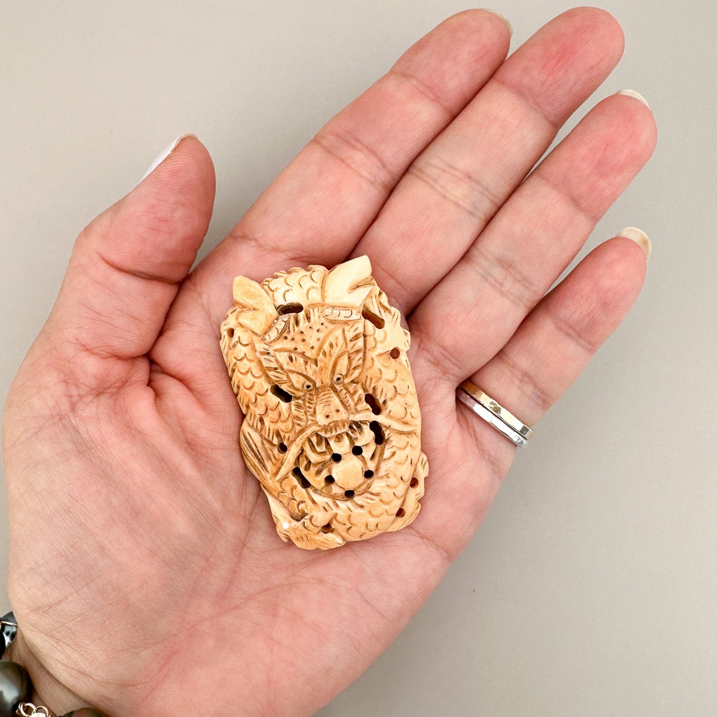 Dragon 53x36mm Carved Bone Pendant - 1 pc. (P2936)