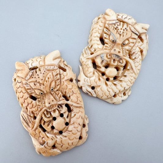 Dragon 53x36mm Carved Bone Pendant - 1 pc. (P2936)