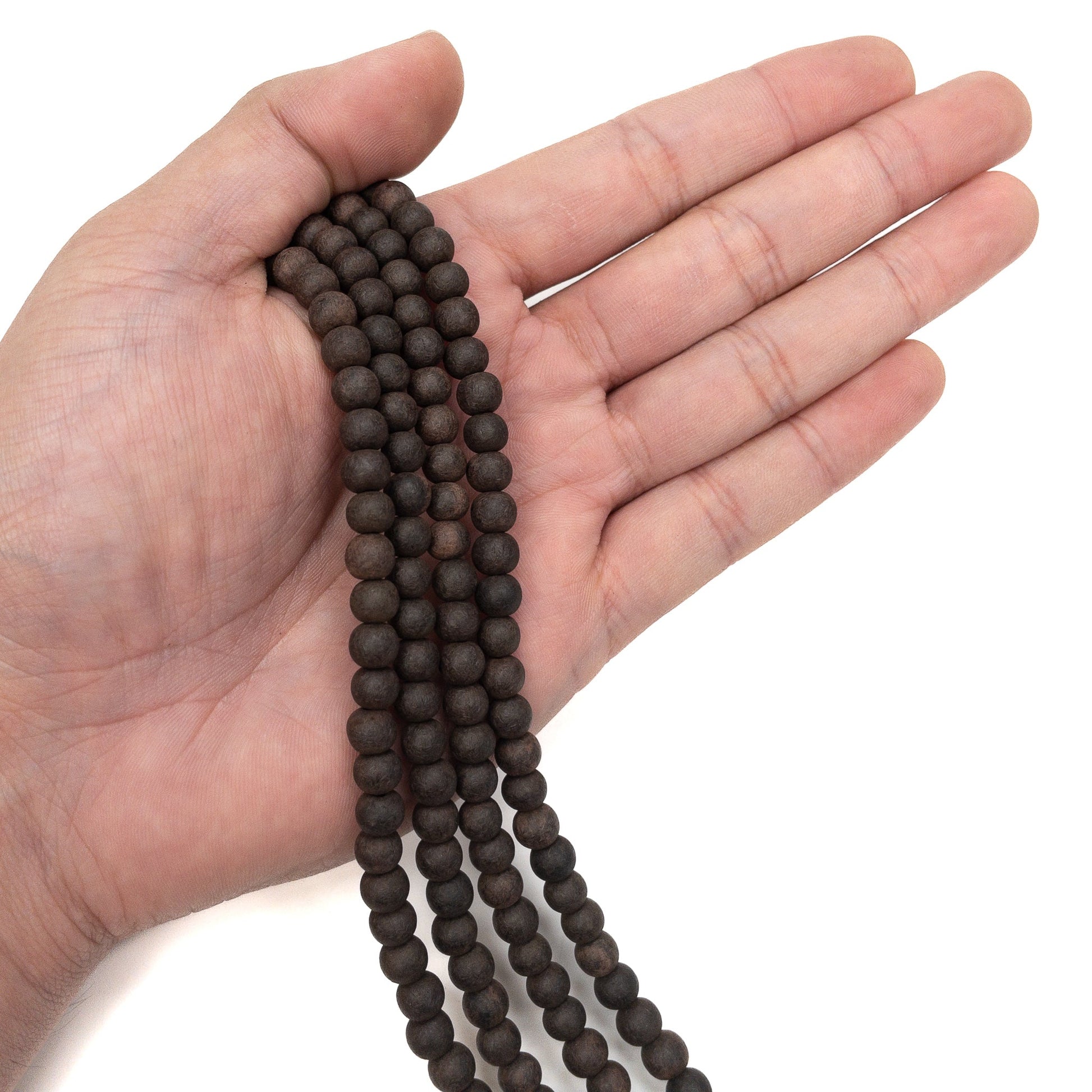 Ebony Wood 6mm Matte Finish Round Bead - 16" Strand