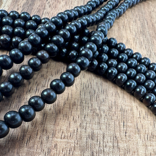 Ebony Wood 6mm Polished Finish Round Bead - 16" Strand (GEM2170)