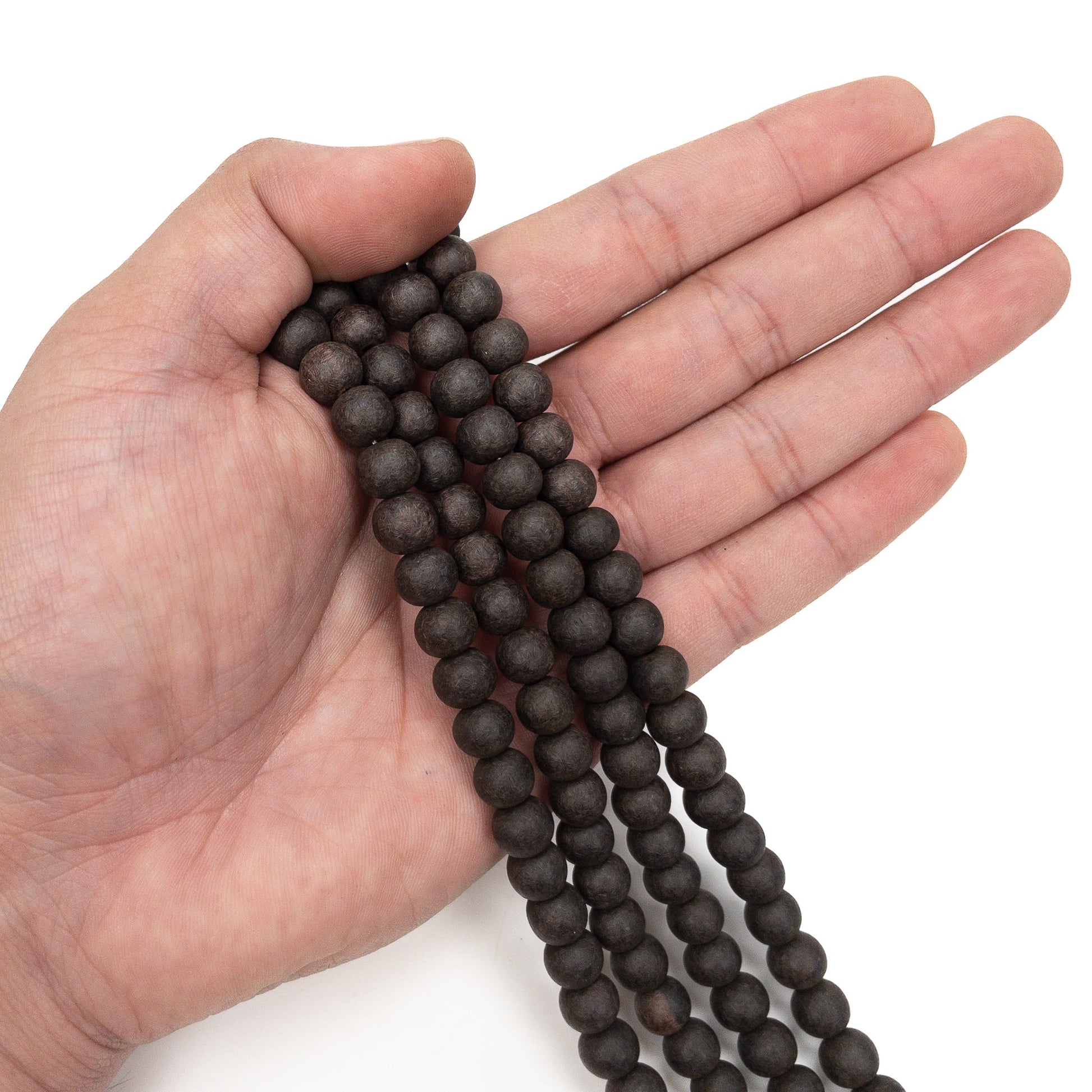 Ebony Wood 8mm Matte Finish Round Bead - 16" Strand