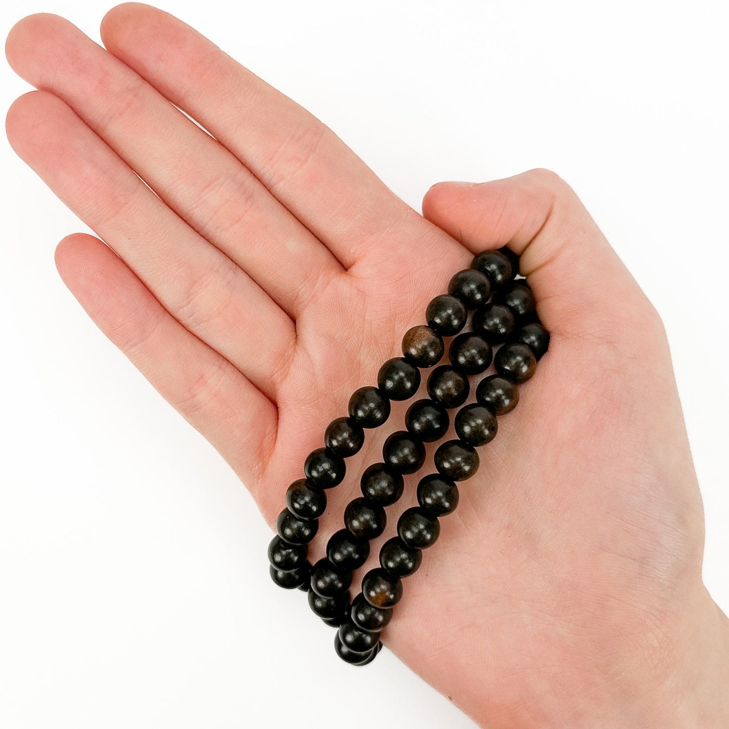 Ebony Wood 8mm Polished Finish Round Bead - 16" Strand (GEM2171)