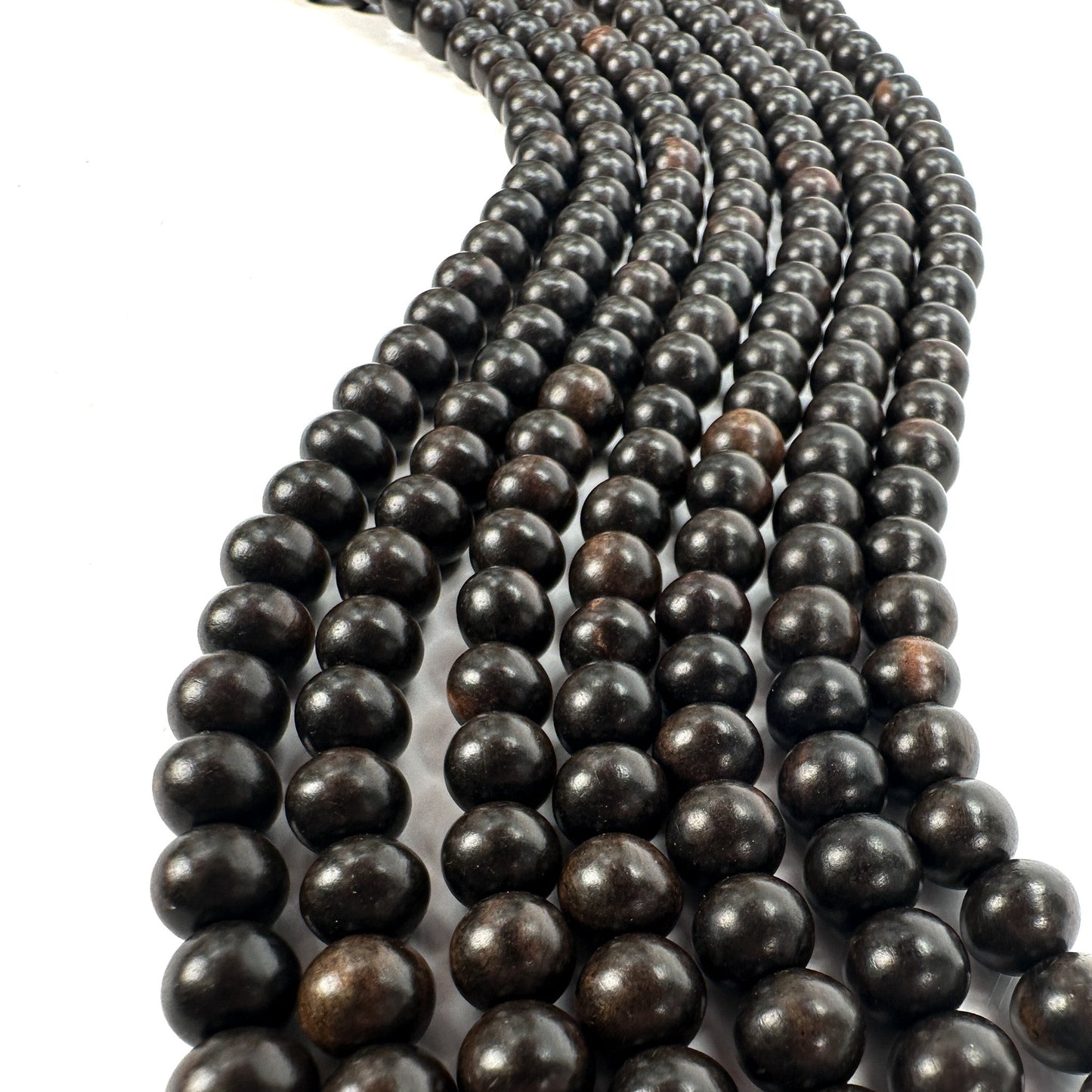 Ebony Wood 8mm Polished Finish Round Bead - 16" Strand (GEM2171)