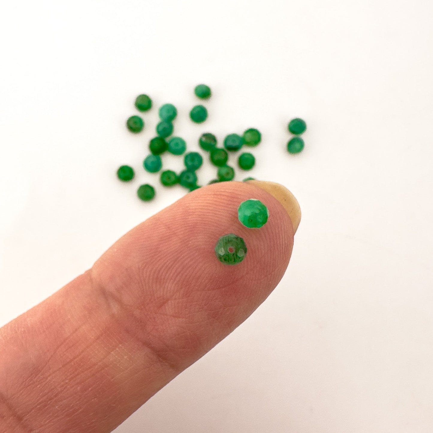 Emerald 3mm Faceted Round Bead - 3" Strand