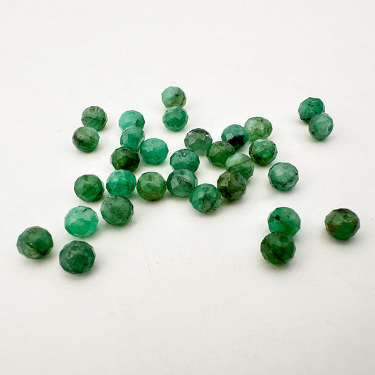 Emerald 3mm Faceted Round Bead - 3" Strand