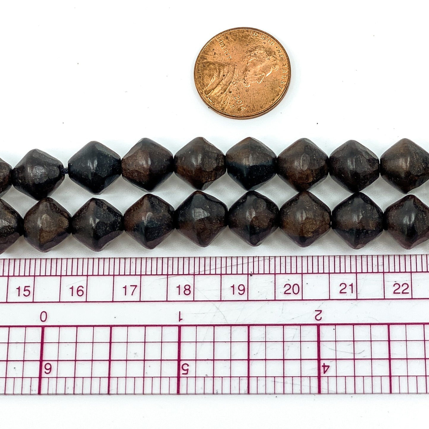 Faceted Tiger Ebony Wood Strand - 10mm Bicone